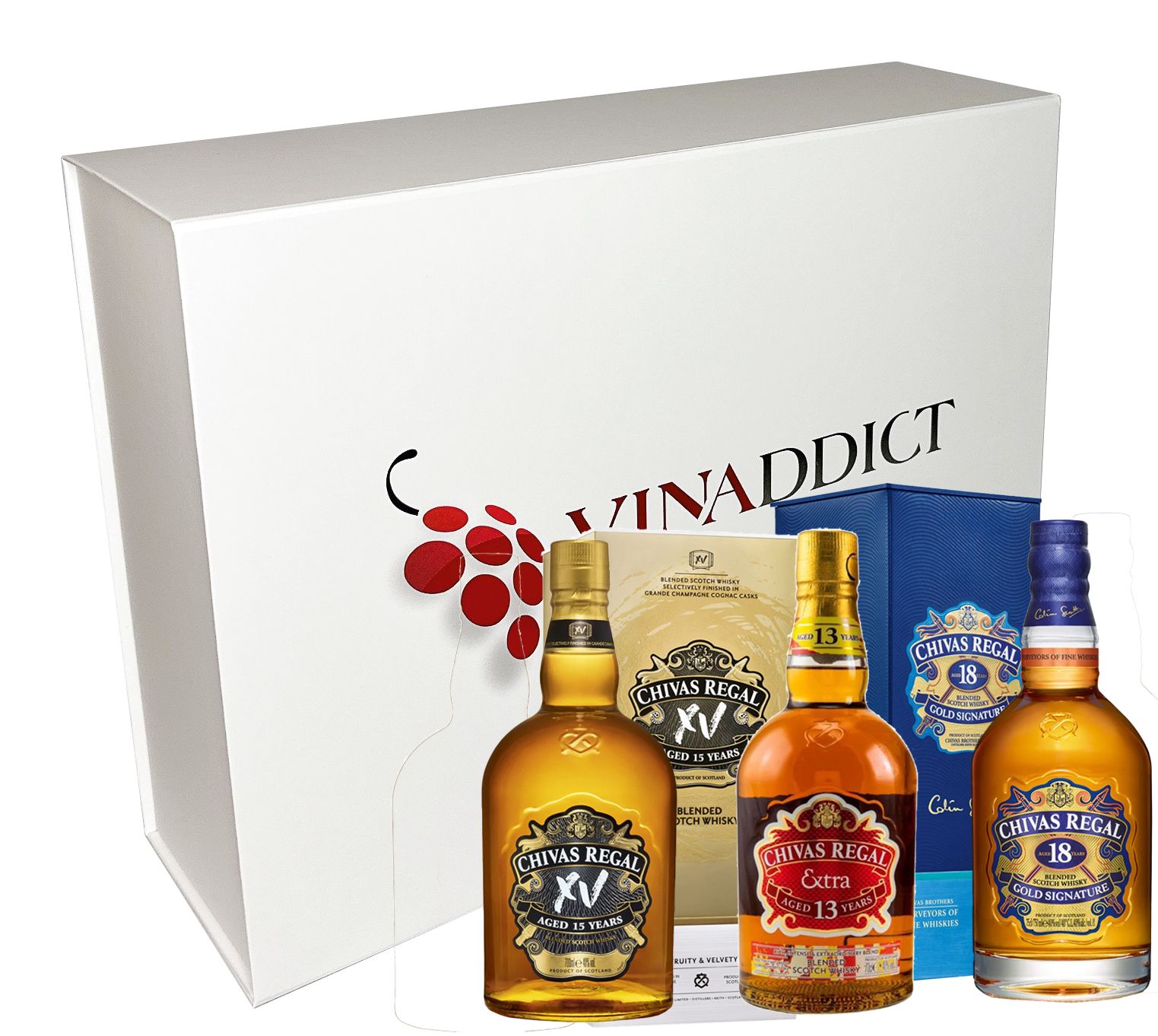 Coffret Découverte Vinaddict - whiskys Chivas - 13 ans, Chivas XV et Chivas 18 ans. 3 x 70 cl.