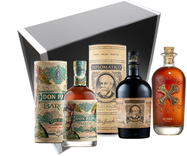 Coffret Rhums Découverte Diplomatico Seleccion Familia, Don Papa Baroko, Bumbu