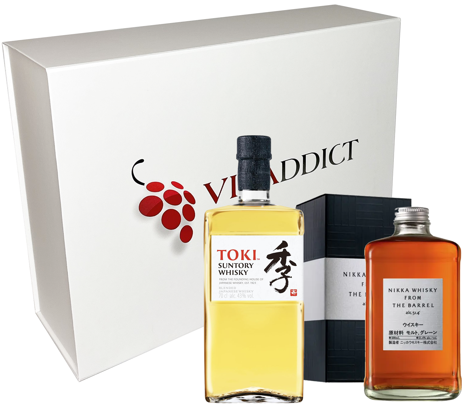 Coffret Vinaddict - Whiskys Nikka From the Barrel 50 cl et Suntory Toki 70cl.