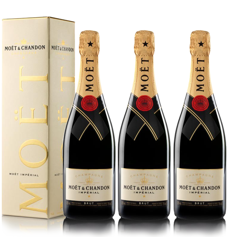 Lot 3 Champagnes Moët & Chandon Brut Moët Imperial 75cl avec étuis.