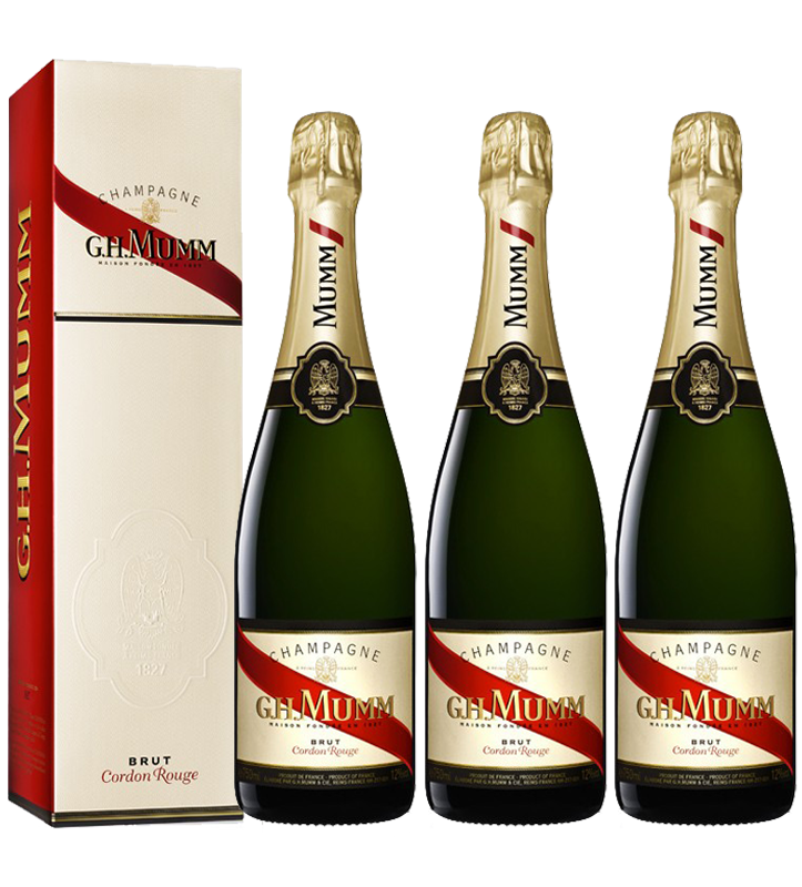 Lot 3 Champagnes Mumm Brut Cordon Rouge 75cl avec étuis