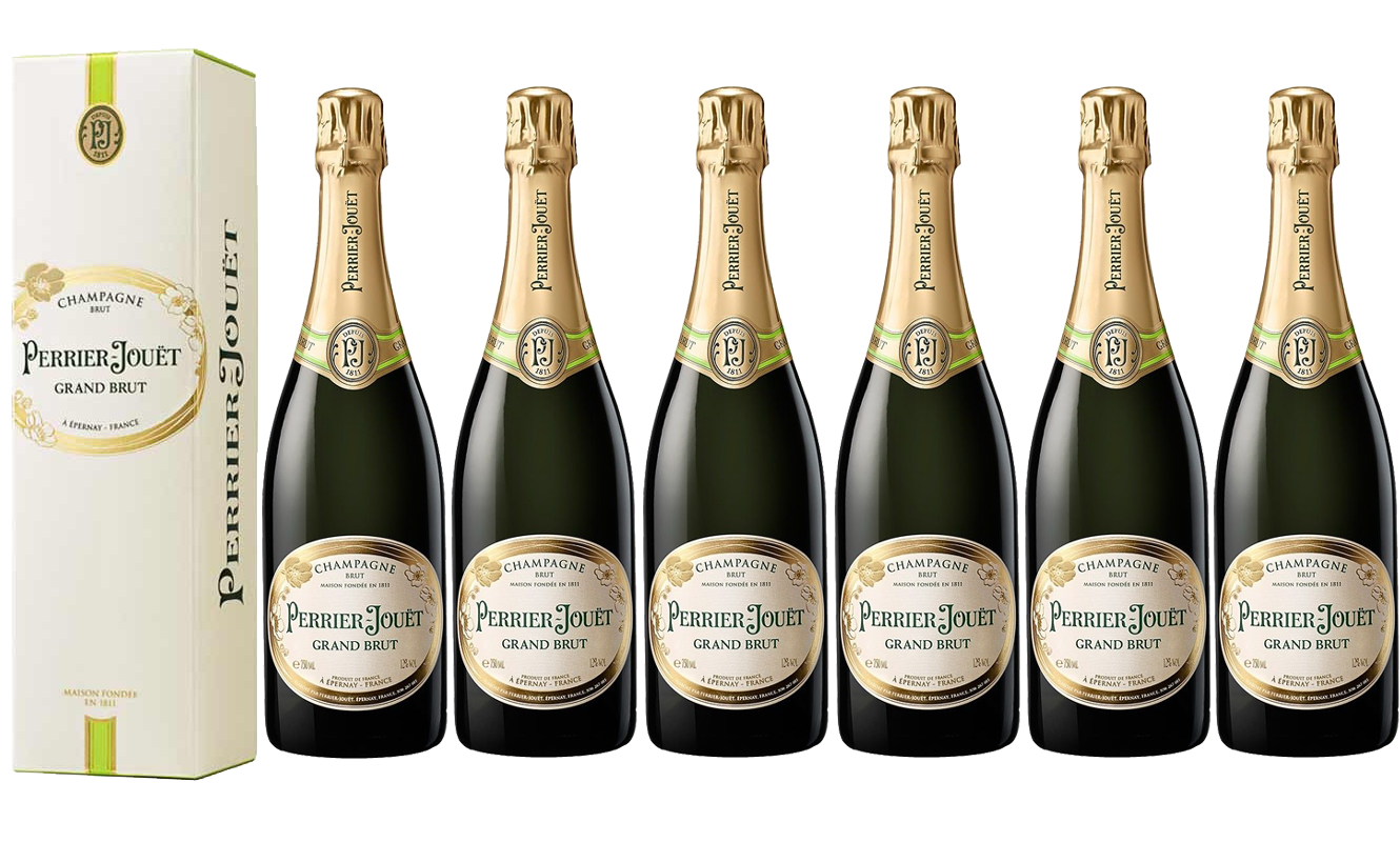 Lot 6 Champagnes Perrier-Jouët Grand Brut 75cl avec étuis.