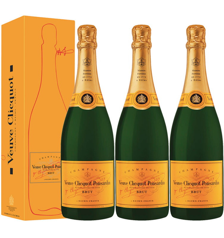 Lot 3 Champagnes Veuve Clicquot Brut Carte Jaune 75cl avec étuis