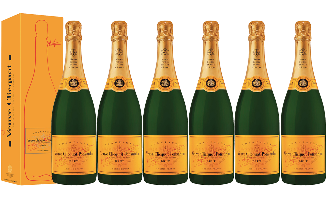 Lot 6 Champagnes Veuve Clicquot Brut Carte Jaune 75cl avec étuis